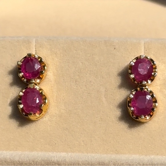 Natural Burmese Ruby over  Earrings in 18 k solid gold ⭐️Lab certificate⭐️ - Picture 1 of 7